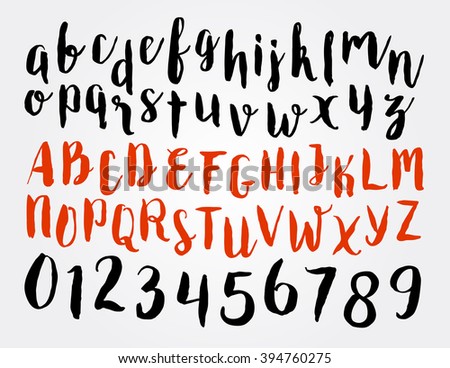 Vector Alphabet Handwritten Calligraphy Letters Numbers Stock Vector ...