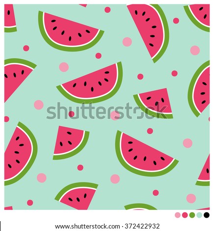 Cute seamless vector pattern with watermelons and dots.