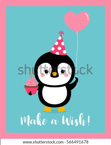 Cute Penguin Cartoon Illustration Birthday Greeting Stock Vector ...