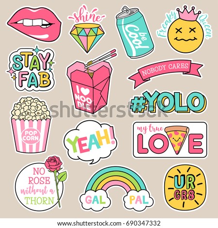 Set Fashion Patches Cute Colorful Badges Stock Vector 665642896 ...