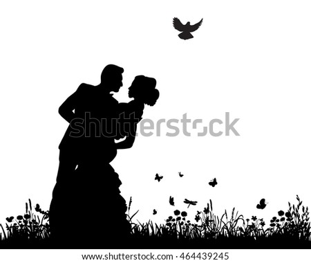 Vector Wedding Couple Silhouette Groom Bride Stock Vector 464439245 ...