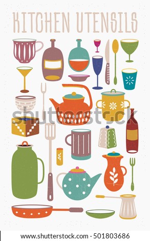 Vintage Kitchen Utensils Illustration cooking tools kitchenware equipment vintage kitchen stock vector Vintage Kitchen Utensils Illustration cooking tools kitchenware equipment vintage kitchen stock vector