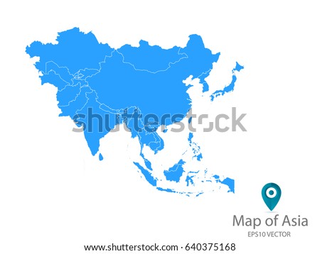 High Detailed Blue Map Asia On Stock Vector 640375168 - Shutterstock