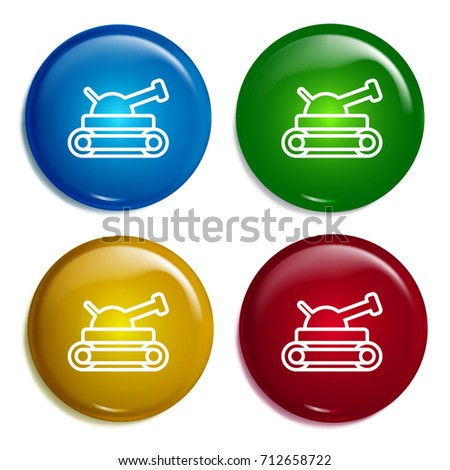 Tank multi color gradient glossy badge icon set. Realistic shiny badge icon or logo mockup