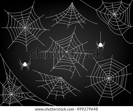 Halloween Monochrome Spider Web Spiders Isolated Stock Vector 499279648 ...