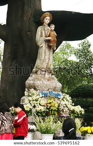 Quang Tri, Vietnam - November 2016 - La Vang church is well worth a visit which was built at the time the government killed the christens, a pilgramage site as having Holy Mother holding baby Jesus