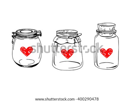 Vector Jars Red Hearts Collection Doodle Stock Vector 400290478 ...