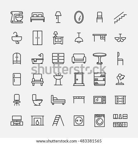 Modern Furniture Icon set furniture icons modern thin line stock vector 483381565 Modern Furniture Icon set furniture icons modern thin line stock vector 483381565