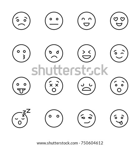 Set Cute Smiley Emoticons Emoj Outline Stock Vector 457388965 ...