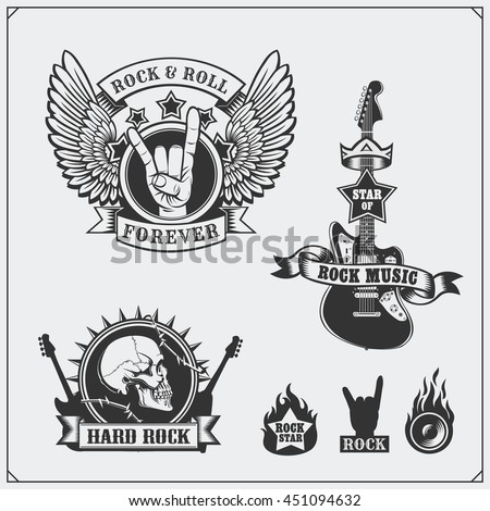 Rocknroll Music Symbols Labels Logos Design Stock Vector 451094632 ...