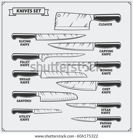 Knifes Set Kitchen Knives Icons Isolated Stock Vector 258946622 ...