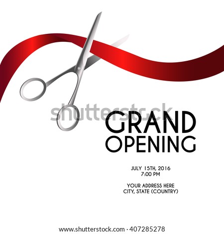 Grand Opening Poster Mockup Silver Scissors Stock Vector 407285278 Shutterstock Free Ribbon Cutting Template