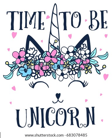 Download Time Be Unicorn Flower Crown Illustration Stock Vector ...