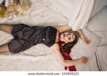 strangled woman lies dress shutterstock royalty crime scene