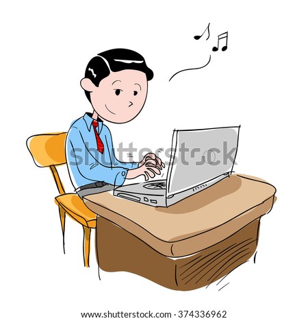 Cartoon Boy Working Computer Vector Illustration Stock Vector 55323823 ...