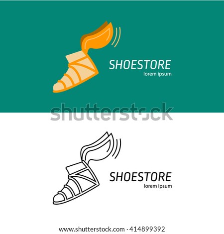 The logo with the image of the sandals of Hermes. Two options: color and black-and-white contour. It can be used as a logo for a shoe store or fast delivery service. Vector illustration.