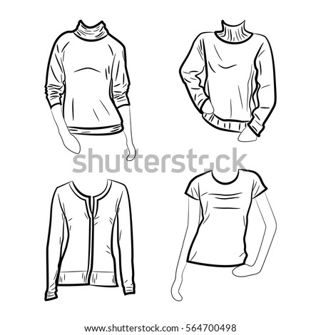 Set Sketch Woman Fabric Clothes Clothes Stock Vector 564700498