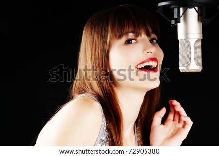 Blonde Girl Naked Shoulders Singing Microphone Stock Photo Shutterstock