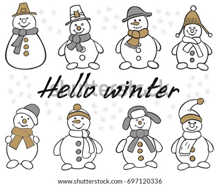 Snowman Set. Winter christmas snowman isolated vector illustration