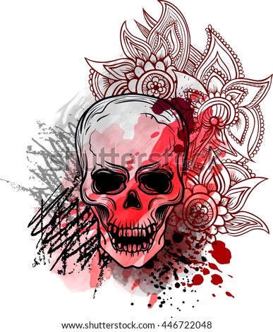 trash skull blood splatter zentangle flowers stock vector trash skull blood splatter zentangle flowers stock vector