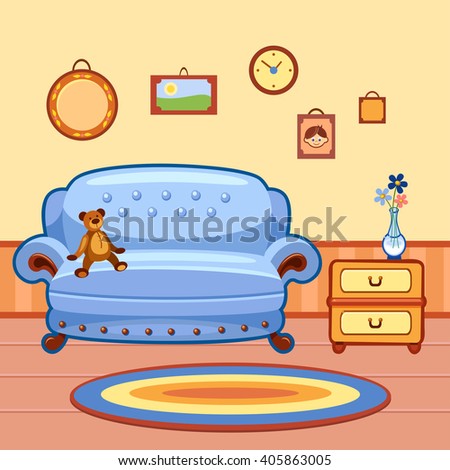 Blue Vector Sofa Teddybear Yellow Commode Stock Vector 