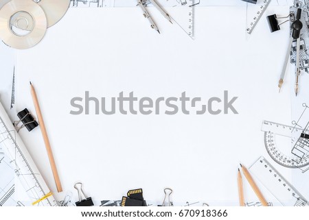 Architectural plans, pencil and ruler on the table. Place for your text