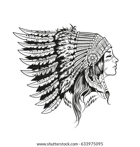 Download American Indian Girl National Headdress Stock Vector ...
