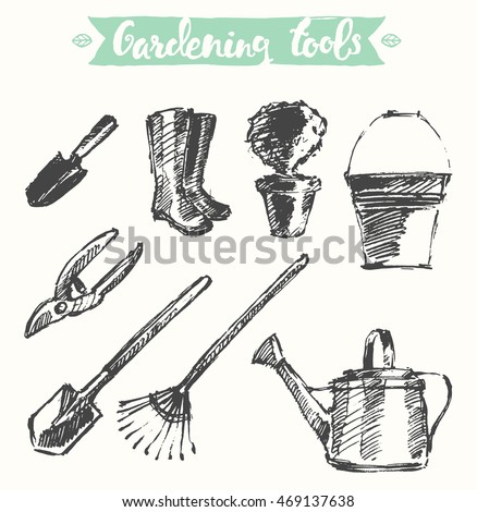 Hand Drawn Gardening Tools Vector Illustration 스톡 벡터 469137638
