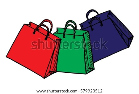 Hand Drawn Cartoon Style Shopping Bags Stock Vector 579923563