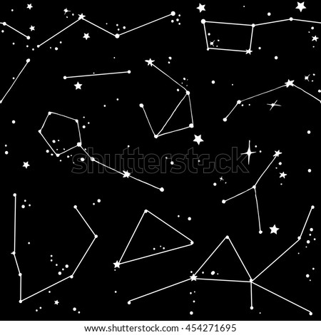 Doodle Seamless Black Pattern Different Constellations Stock Vector ...