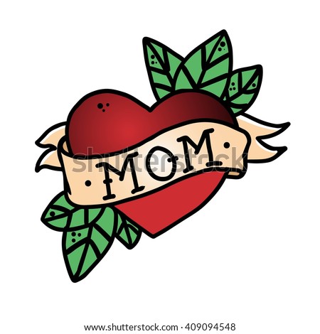 Download Tattoo Heart Ribbon Word Mom Old Stock Vector 409094548 ...