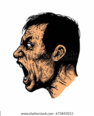 Vector color illustration of a screaming man.Isolated image on white background