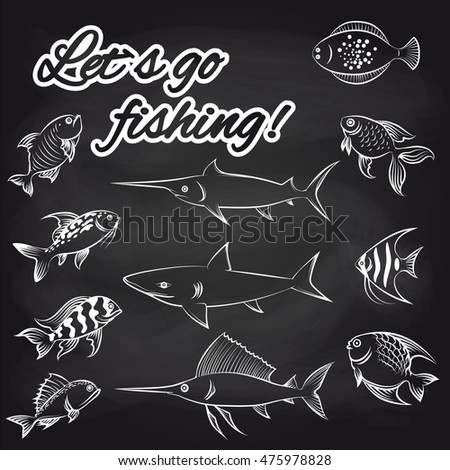 White Hand Drawn Fish On Chalkboard Stock Vector 475978828 - Shutterstock