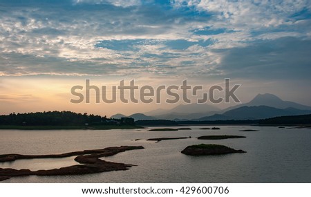 Vinh Phuc, Vietnam, May 23, 2016 lakes, at the dawn, mountains Dai Lai, Vinh Phuc Province, Vietnam