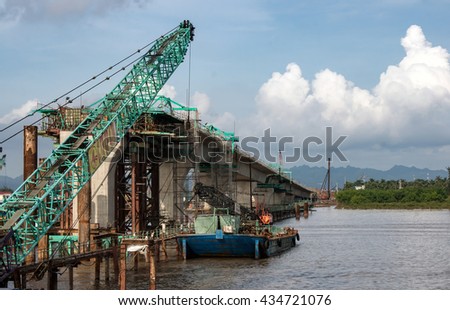 HAI PHONG, VIETNAM, June 10, 2016 cable-stayed bridge, which connects the city of Haiphong to Cat Ba island, Vietnam, being the Japanese architect, construction