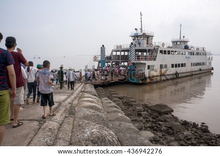 CAT BA, VIET NAM, June 10, 2016 tourists take the ferry Dinh Vu, to the Bay Cat Ba, Hai Phong City, Vietnam