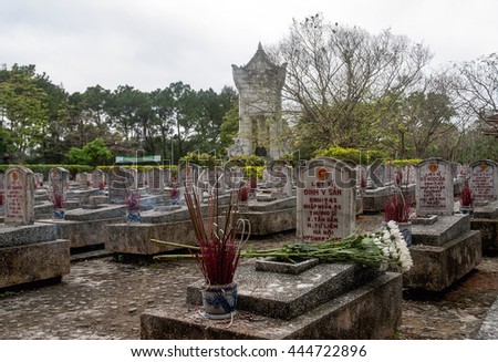 QUANG TRI, VIETNAM, December 16, 2015 the graves, cemetery Truong Son, Quang Tri Province, Vietnam