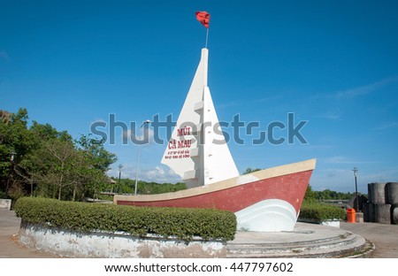 CA MAU, VIET NAM, July 2, 2016 model ships, fishermen, sea Ca Mau, Vietnam. National southernmost point of Vietnam