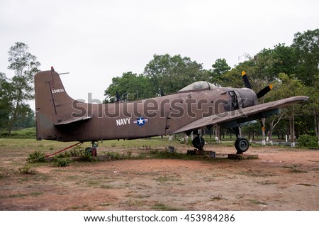 Ha Tinh, Vietnam, July 11, 2016 fighters. At the ruins of war - Dong Loc T-junction, Ha Tinh, Vietnam