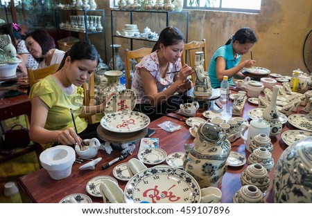 HAI DUONG, Vietnam, July 25, 2016 workers working, Chu Dau pottery, Hai Duong Province, Vietnam