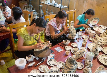 HAI DUONG, Vietnam, July 25, 2016 portrait, woman (name unknown), a worker, Chu Dau pottery, Hai Duong Province, Vietnam