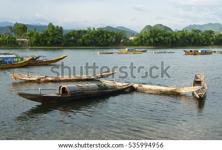 QUANG BINH, VIETNAM, November 12, 2016 fishing boats of the fishermen, rural Quang Binh, Vietnam. moored on the river