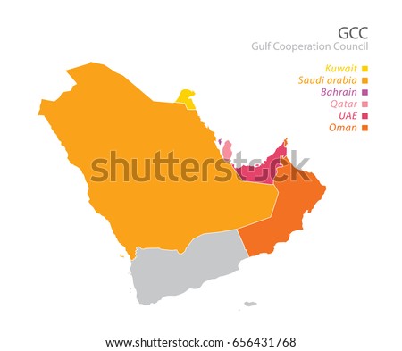 Map Gulf Cooperation Council GC Cs Members Stock Vector 656431768 ...