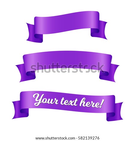 Purple ribbon banners set. Decorative elements isolated on white background.