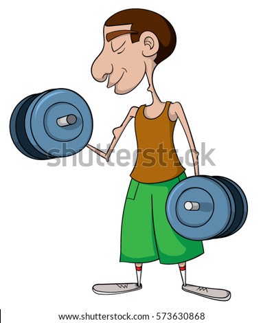 Cartoon Skinny Man Lifting Heavy Weights Stock Vector 573630868 