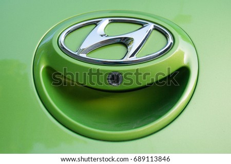 ODESSA, UKRAINE - MAY 7, 2017: Hyundai logo and badge on the car