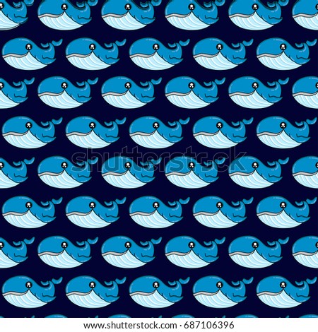 Cute kids pattern for girls and boys. Colorful whale on the abstract bright background create a fun cartoon drawing.The background is made in dark colors.Urban backdrop for textile and fabric