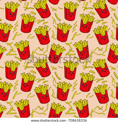 Cute kids pattern for girls and boys. Colorful french fries on the abstract grunge background create a fun cartoon drawing.The background is made in neon colors. Urban backdrop for textile and fabric.
