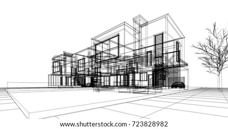 Architecture Sketch Drawing Buildingcity Stock Vector 179448743 ...