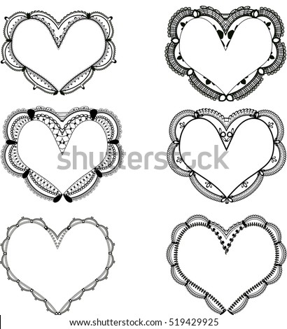 Set Black Lace Heart Shaped Frames Stock Vector 519429925 ...
